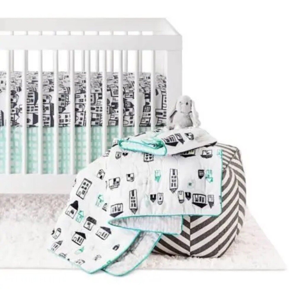 Oh Joy 4 Pc Crib Bedding Set CITY Multi MINT NAVY WHITE BABY NURSERY‎ (New)